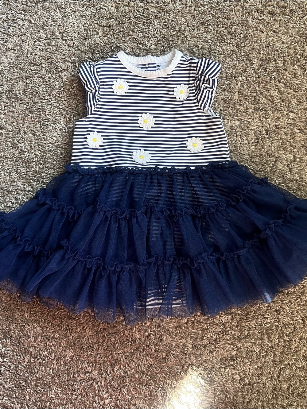 Little Me Navy and White Daisy Tulle Dress